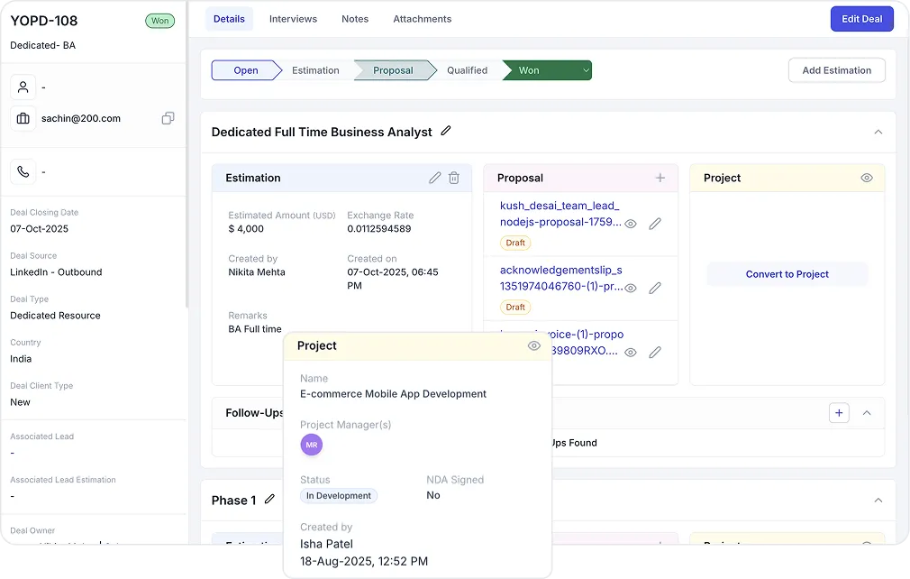 Deal to Project Conversion