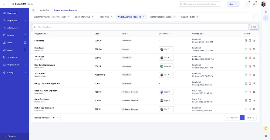 project approval request collab screen