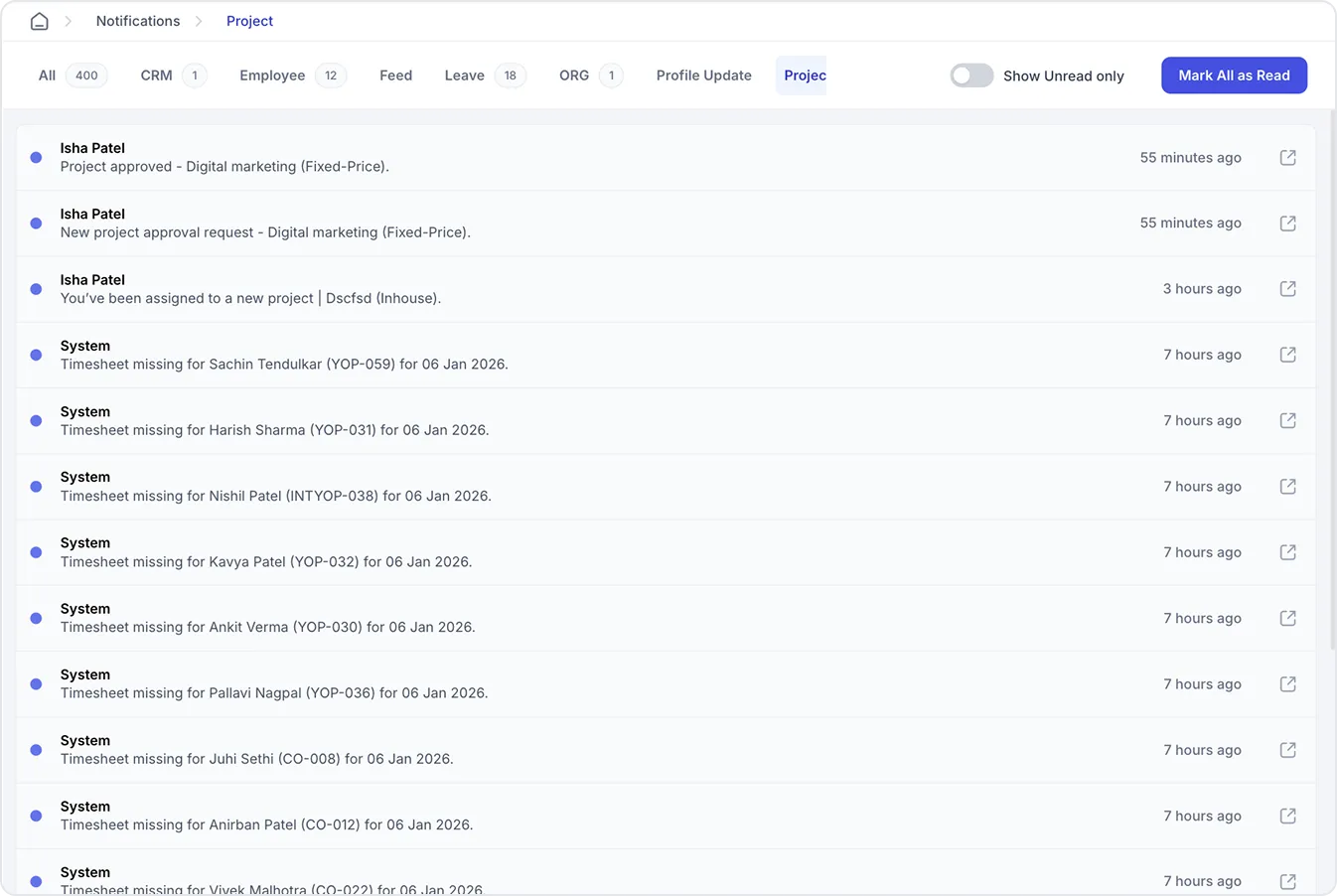 Task and Project Notifications
