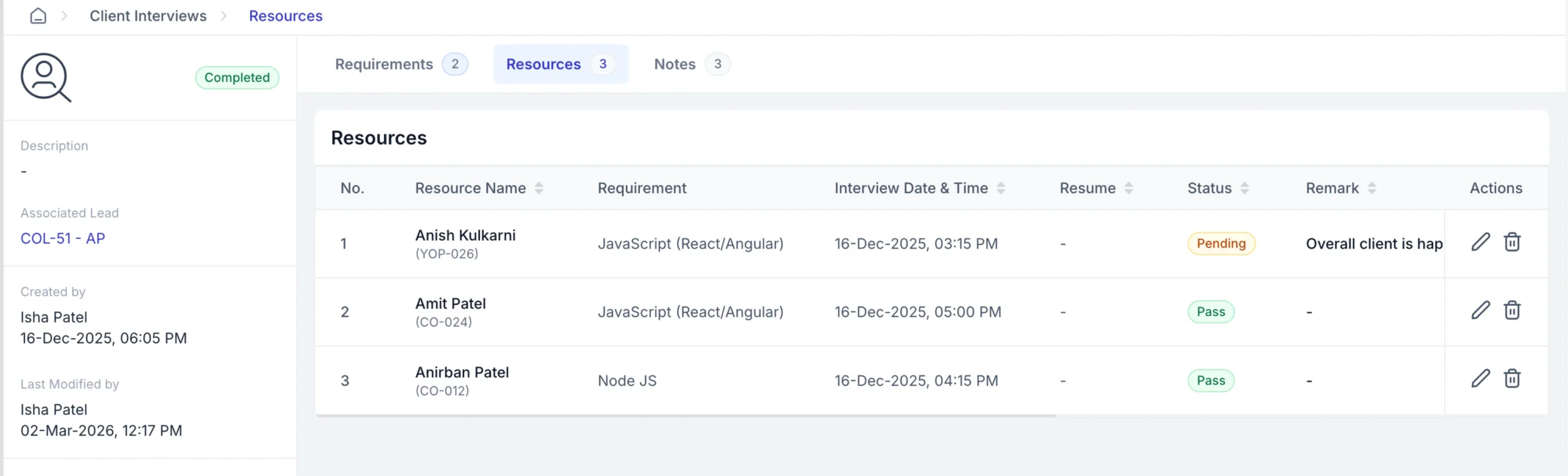 client interview management