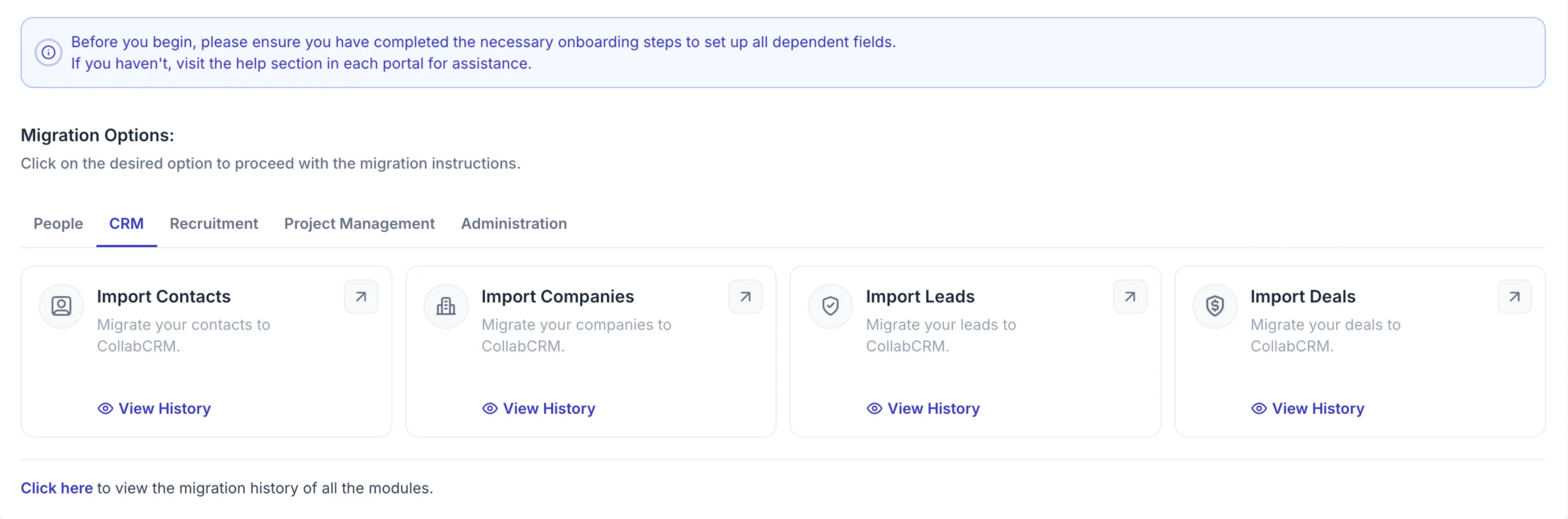 execute bulk imports by module into collabcrm
