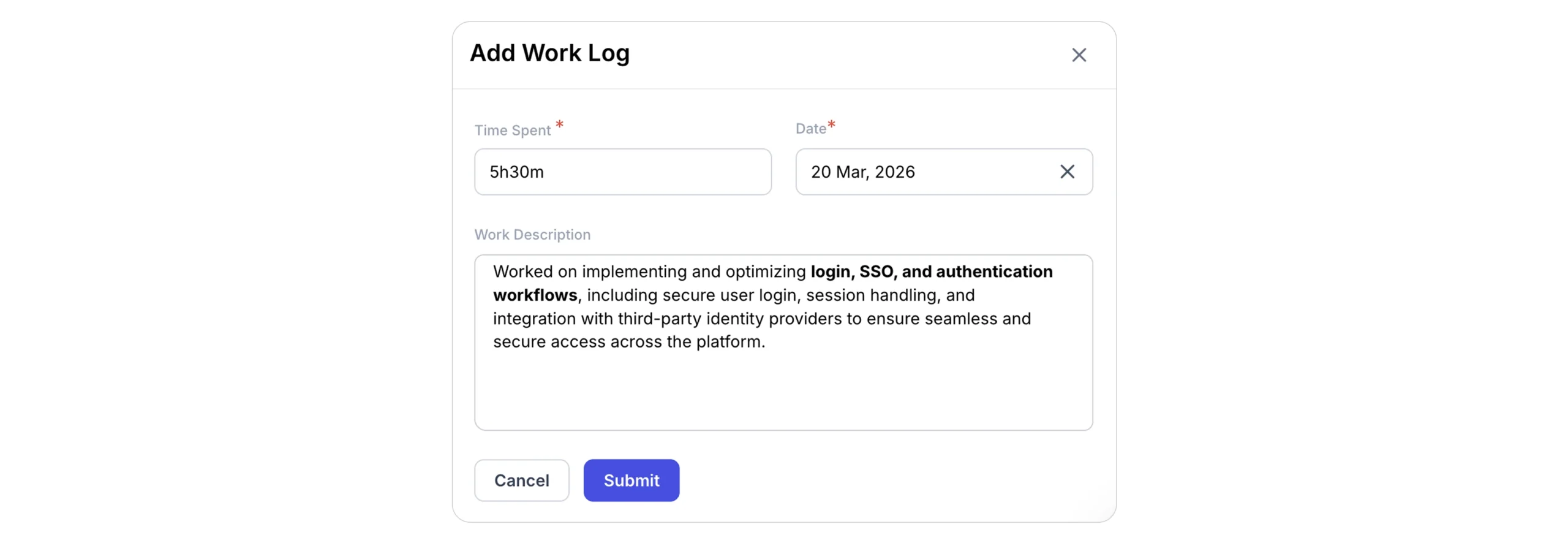 integrated work logging at task level