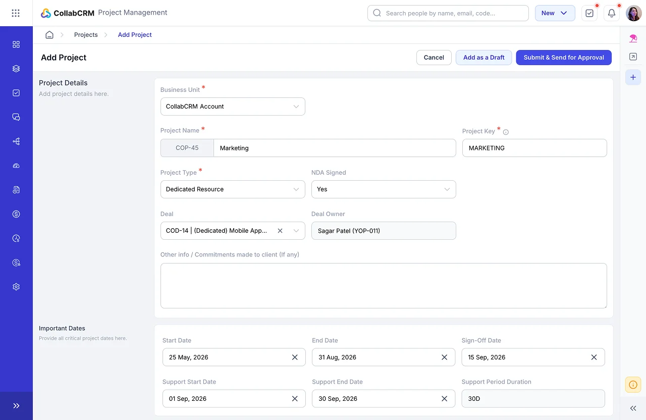 creating project and entering project details