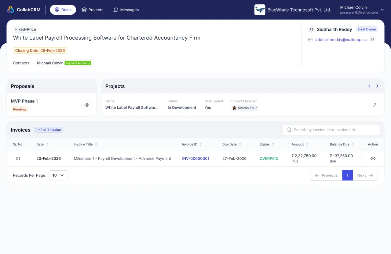 Access Proposals Invoices Payment History